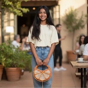 ✨ Straw Caning Orange Fruit Tote Bag Clutch New Without Tags
